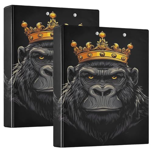 Cartoon Gorilla Crown 3-Ringbuch, D-Ringbuch mit Klemmbrett, große 3 Ordner für Schule, Uni, Büro (2 Stück) von RPLIFE