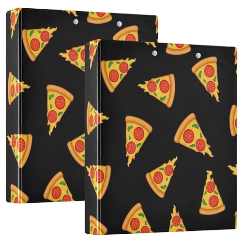 Cartoon Slices Pizza Black 3-Ringbuch, D-Ringbuch mit Klemmbrett, große 3 Ordner für Schule, Uni, Büro (2 Stück) von RPLIFE