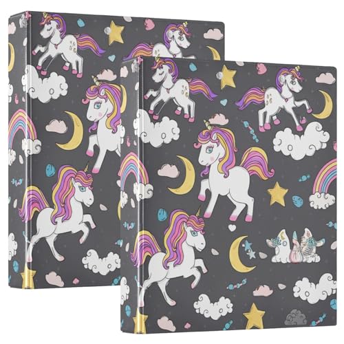 Cartoon Unicorns Moons Drei-Ringbuch 1,5 Zoll, flexibler D-Ringordner mit Taschen, 3-Ringbücher für Schule, Uni, Büro von RPLIFE