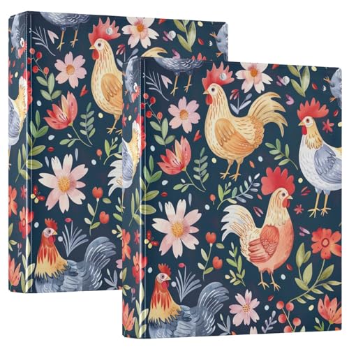 Chickens and Flowers 3-Ringbuch, Flexibler D-Ringordner mit Taschen, 3-Ringbücher für Schule, Uni, Büro von RPLIFE