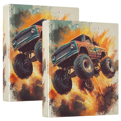 Classic Monster Truck 3 Ring Binder 1,5 Zoll, Flexible D-Ringbücher mit Taschen, 3 Ringbücher für Schule, Uni, Büro von RPLIFE