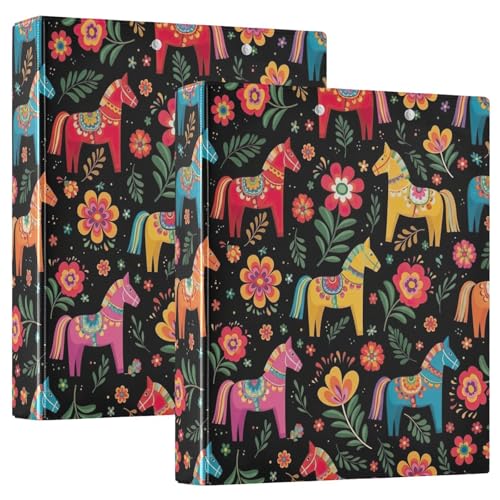Colorful Folk Art Horses Vibrant Floral 3-Ringbuch 3,8 cm, flexibler D-Ringordner mit Taschen, 3-Ringbücher für Schule, Uni, Büro, 2 Stück Colorful Folk Art Horses Vibrant Floral 3-Ringbuch 3,8 cm, flexibler D-Ringordner mit Taschen, 3-Ringbücher für Schule, Uni, Büro, 2 Stück von RPLIFE