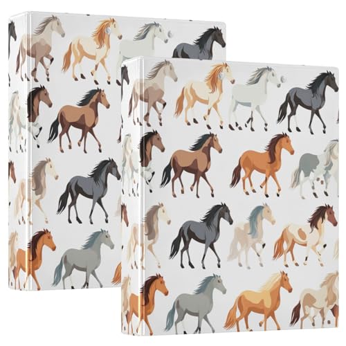 Colorful Horse 3-Ringbuch, flexibler D-Ringordner mit Taschen, 3 Ringbücher für Schule, Uni, Büro, 3,8 cm (1,5 Zoll), 2 Stück von RPLIFE