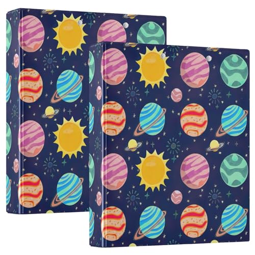 Colorful Planets Blue 3-Ringbuch, D-Ringbuch mit Taschen, dekorative Ordner für Schule, Uni oder Büro, 2 Stück von RPLIFE