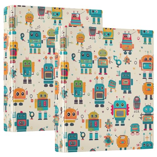 Colorful Robots 3-Ringbuch, flexibler D-Ringordner mit Taschen, 3-Ringbücher für Schule, Uni, Büro, 3,8 cm, 2 Stück von RPLIFE