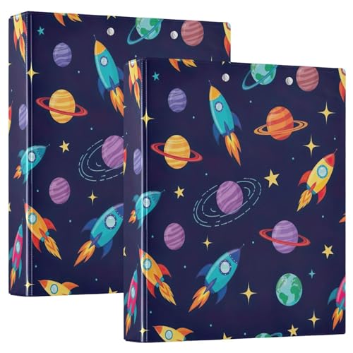 Colorful Rockets Drei-Ringbuch, D-Ringbuch mit Klemmbrett, große 3 Ordner für Schule, Uni, Büro, 2 Stück von RPLIFE
