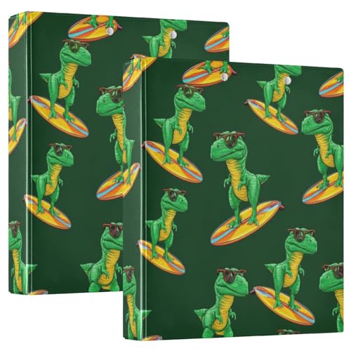 Cool Green Dinosaurier-Sonnenbrillen-3-Ringbuch, 3,8 cm, D-Ringbuch mit Klemmbrett, große 3 Ordner für Schule, Uni, Büro (2 Stück) von RPLIFE