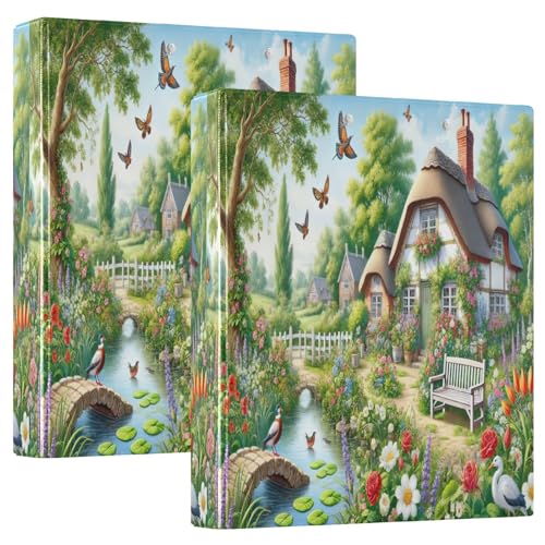 Cottage Garden 3-Ringbuch mit 3 Ringen, 3,8 cm, D-Ringbuch mit Klemmbrett, große 3 Ordner für Schule, Uni, Büro (2 Stück) von RPLIFE