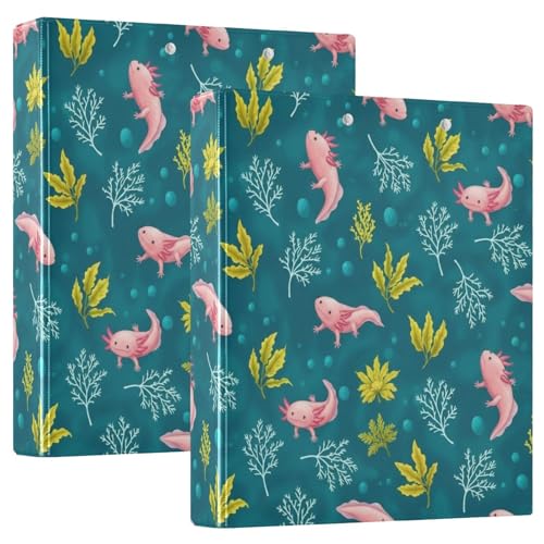 Cute Axolotls Drei-Ringbuch, flexibler D-Ringordner mit Taschen, 3-Ringbücher für Schule, Uni, Büro (2 Stück) von RPLIFE