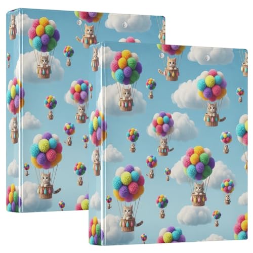 Cute Cats Heißluftballons 3-Ringbuch 3,8 cm, D-Ringbuch mit Klemmbrett, große 3 Ordner für Schule, Uni, Büro (2 Stück) von RPLIFE