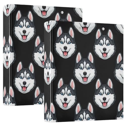 Cute Dogs Black 3-Ring-Ordner, flexibler D-Ringordner mit Taschen, 3-Ringbücher für Schule, Uni, Büro (2 Stück) von RPLIFE