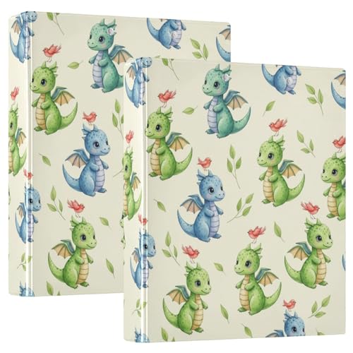Cute Dragons 3-Ringbuch mit 3 Ringen, 3,8 cm, D-Ringbuch mit Klemmbrett, 3 große Ordner für Schule, Uni, Büro, 2 Stück von RPLIFE