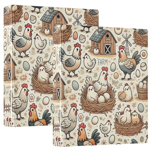 Cute Farm Chickens Beige 3-Ringbuch 3,8 cm, D-Ringordner mit Klemmbrett, große 3 Ordner für Schule, Uni, Büro (2 Stück) von RPLIFE