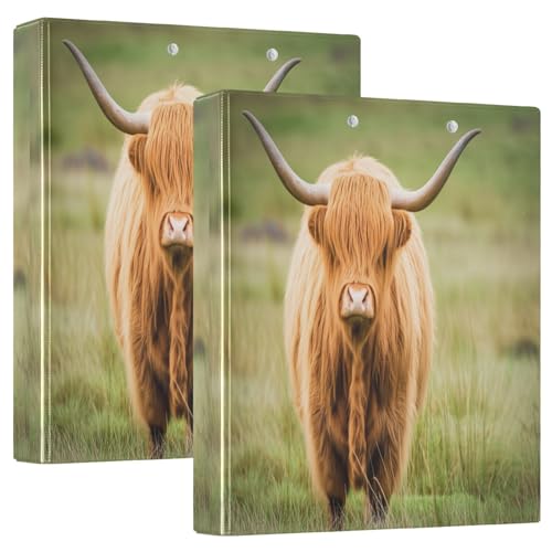 Cute Highland Cow 3-Ringbuch 1,5 Zoll, flexibler D-Ringordner mit Taschen, 3-Ringbücher für Schule, Uni, Büro von RPLIFE