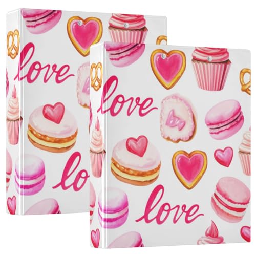 Cute Pink Red Cakes 3-Ringbuch 3,8 cm, flexible D-Ringbücher mit Taschen, 3-Ringbücher für Schule, Uni, Büro (2 Stück) von RPLIFE