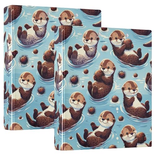 Cute Sea Otters 3,8 cm 3-Ringbuch, flexibler D-Ringordner mit Taschen, 3-Ringbücher für Schule, Uni, Büro von RPLIFE