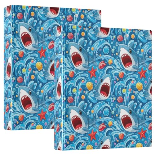 Cute Sharks 3,8 cm 3-Ringbuch, flexible D-Ringbücher mit Taschen, 3-Ringbücher für Schule, Uni, Büro von RPLIFE