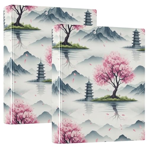 D-Ringbuch mit 3 Ringen, Aquarell-Berge, mit Taschen, groß, 3-Ringbücher für Schule, Uni, Büro, 2 Stück von RPLIFE