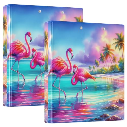 D-Ringbuch mit 3 Ringen, Aquarell-Flamingos, Strand, D-Ringbuch mit Klemmbrett, große 3-Ringbücher für Schule, Uni, Büro, 2 Stück D-Ringbuch mit 3 Ringen, Aquarell-Flamingos, Strand, D-Ringbuch mit Klemmbrett, große 3-Ringbücher für Schule, Uni, Büro, 2 Stück von RPLIFE