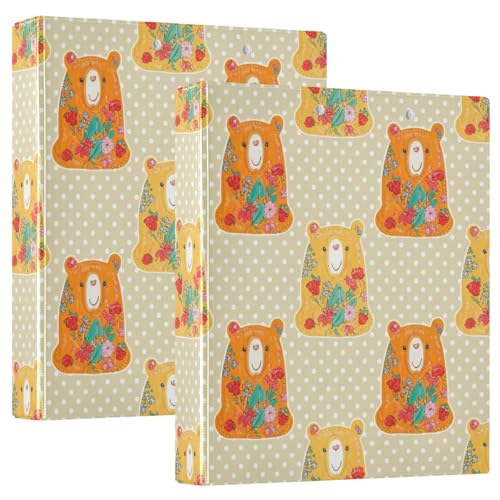 D-Ringbuch mit 3 Ringen, Bären-Blumenmuster, mit Klemmbrett, große 3-Ringbücher für Schule, Uni, Büro, 2 Stück von RPLIFE