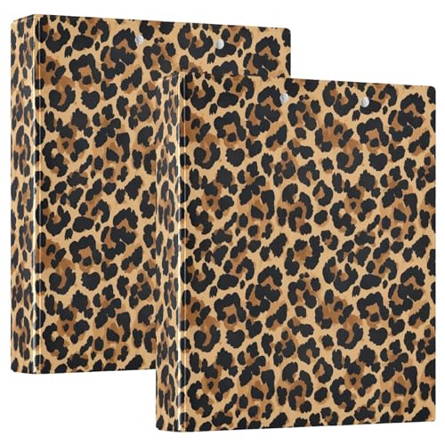 D-Ringbuch mit 3 Ringen, Leopardenmuster, Beige, mit Klemmbrett, große 3-Ringbücher für Schule, Uni, Büro, 2 Stück von RPLIFE