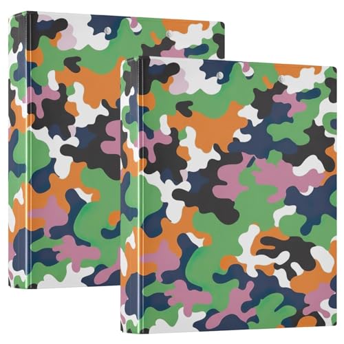 D-Ringbuch mit 3 Ringen, bunt, Camouflage, mit Taschen, groß, 3-Ringbücher für Schule, Uni, Büro, 2 Stück von RPLIFE