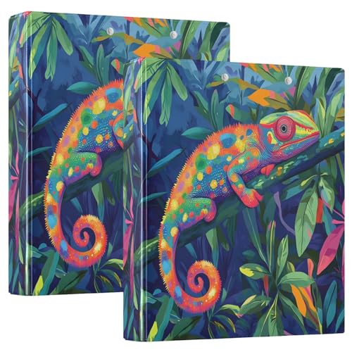 D-Ringbuch mit 3 Ringen, buntes Chamäleon-Dschungel, D-Ringbuch mit Taschen, großes 3-Ringbuch für Schule, Uni, Büro, 2 Stück D-Ringbuch mit 3 Ringen, buntes Chamäleon-Dschungel, D-Ringbuch mit Taschen, großes 3-Ringbuch für Schule, Uni, Büro, 2 Stück von RPLIFE