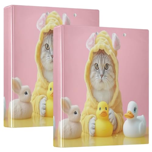 D-Ringbuch mit 3 Ringen, lustige Katze, Cartoon-Ente, D-Ringbuch mit Taschen, große 3-Ringbücher für Schule, Uni, Büro, 2 Stück von RPLIFE