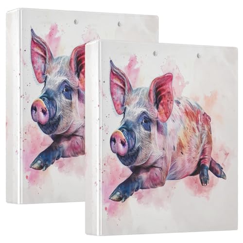 D-Ringbuch mit 3 Ringen, lustiges Aquarell, süßes Schwein, D-Ringbuch mit Klemmbrett, große 3-Ringbücher für Schule, Uni, Büro, 2 Stück von RPLIFE