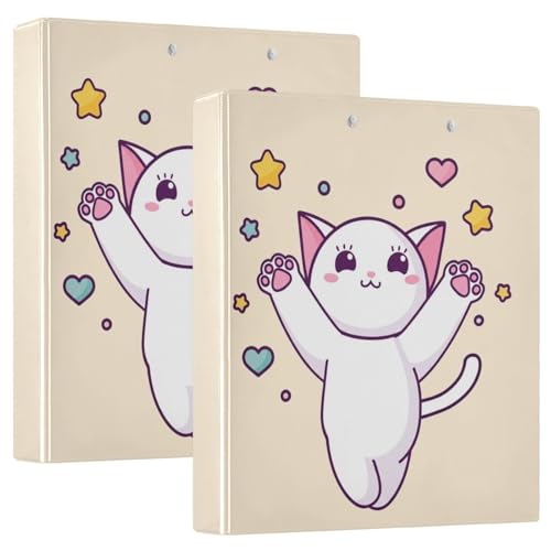 D-Ringbuch mit 3 Ringen, süße Katze, D-Ringbuch mit Klemmbrett, große 3-Ringbücher für Schule, Uni, Büro, 2 Stück von RPLIFE