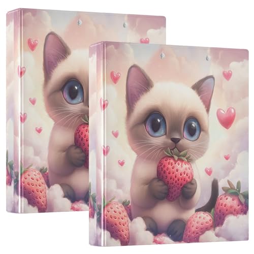 D-Ringbuch mit 3 Ringen, süße Katze, Erdbeere, D-Ringbuch mit Klemmbrett, große 3-Ringbücher für Schule, Uni, Büro, 2 Stück D-Ringbuch mit 3 Ringen, süße Katze, Erdbeere, D-Ringbuch mit Klemmbrett, große 3-Ringbücher für Schule, Uni, Büro, 2 Stück von RPLIFE