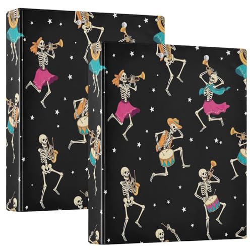 Dancing Skeletons Black 3-Ring-Ordner, D-Ringbuch mit Taschen, dekorative Ordner für Schule, Uni oder Büro, 2 Stück von RPLIFE
