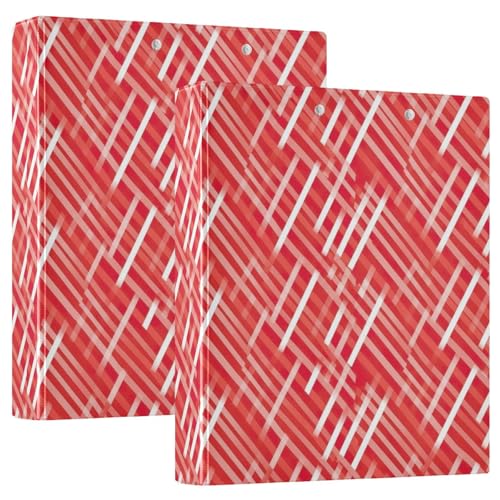 Diagonale rote weiße Streifen Drei-Ringbuch 3,8 cm, D-Ringordner mit Klemmbrett, große 3 Ordner für Schule, Uni, Büro (2 Stück) von RPLIFE
