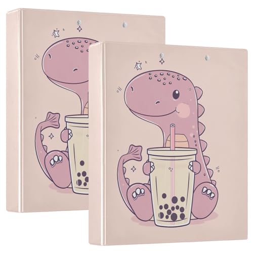 Dinosaurier hält Bubble Tea 3,8 cm 3-Ringbuch, flexibler D-Ringordner mit Taschen, 3-Ringbücher für Schule, Uni, Büro von RPLIFE