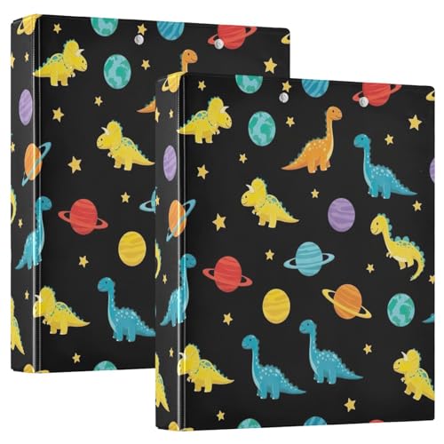 Dinosaurs Planets Stars Black 3-Ringbuch 3,8 cm, D-Ringbuch mit Taschen, dekorative Ordner für Schule, Uni oder Büro (2 Stück) von RPLIFE
