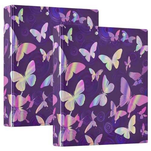 Drei-Ringbuch, 3,8 cm, Schmetterlinge, violett, D-Ringbuch mit Klemmbrett, große 3 Ordner für Schule, Uni, Büro von RPLIFE