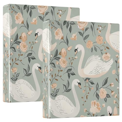 Drei-Ringbuch, 3,8 cm, Schwäne und Retro-Blumenmuster, D-Ringbuch mit Klemmbrett, große 3 Ordner für Schule, Uni, Büro Drei-Ringbuch, 3,8 cm, Schwäne und Retro-Blumenmuster, D-Ringbuch mit Klemmbrett, große 3 Ordner für Schule, Uni, Büro von RPLIFE