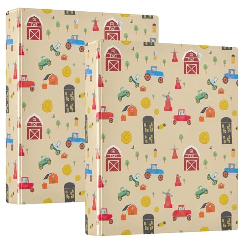 Drei-Ringbuch, 3,8 cm, bunte Traktoren, Orange, D-Ringbuch mit Klemmbrett, 3 große Ordner für Schule, Uni, Büro von RPLIFE