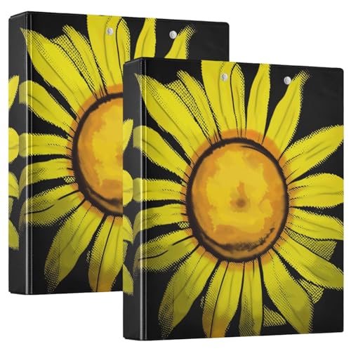 Drei-Ringbuch, 3,8 cm, gelbe Sonnenblumen, schwarz, D-Ringbuch mit Klemmbrett, große 3 Ordner für Schule, Uni, Büro von RPLIFE