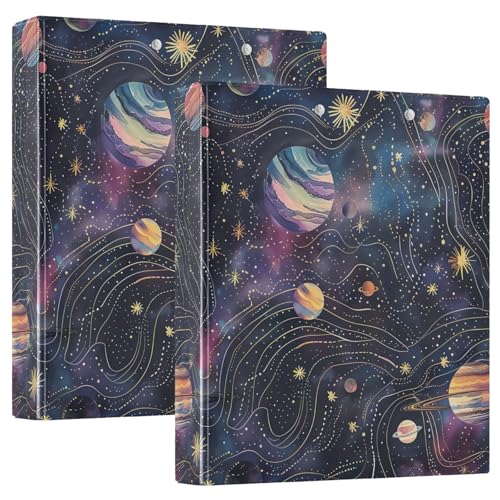 Drei-Ringbuch, Aquarell-Konstellationen, Galaxie, violett, D-Ringbuch mit Klemmbrett, 3 große Ordner für Schule, Uni, Büro von RPLIFE