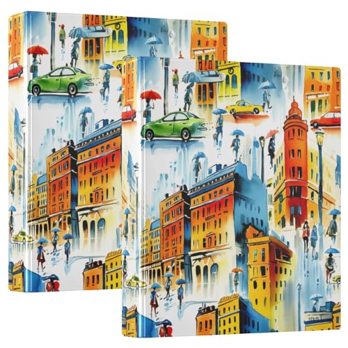 Drei-Ringbuch, City Street Aquarell, D-Ringbuch mit Klemmbrett, große 3 Ordner für Schule, Uni, Büro Drei-Ringbuch, City Street Aquarell, D-Ringbuch mit Klemmbrett, große 3 Ordner für Schule, Uni, Büro von RPLIFE