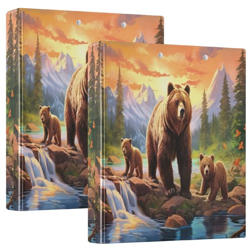 Drei-Ringbuch, Grizzlybären, Querformat, D-Ringbuch mit Klemmbrett, große 3 Ordner für Schule, Uni, Büro von RPLIFE