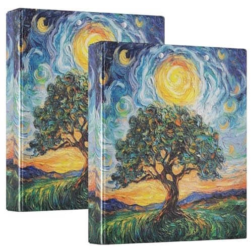 Drei-Ringbuch, Sternennacht, schöner Baum, blau, D-Ringordner mit Klemmbrett, große 3 Ordner für Schule, Uni, Büro von RPLIFE