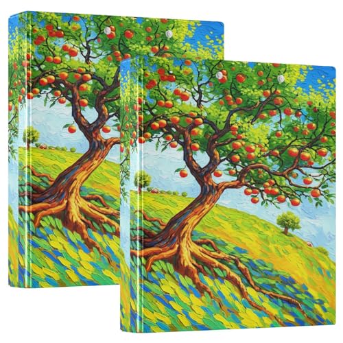 Drei-Ringbuch, lebendige Obstbäume, Ölgemälde, grün, D-Ringordner mit Klemmbrett, große 3 Ordner für Schule, Uni, Büro von RPLIFE