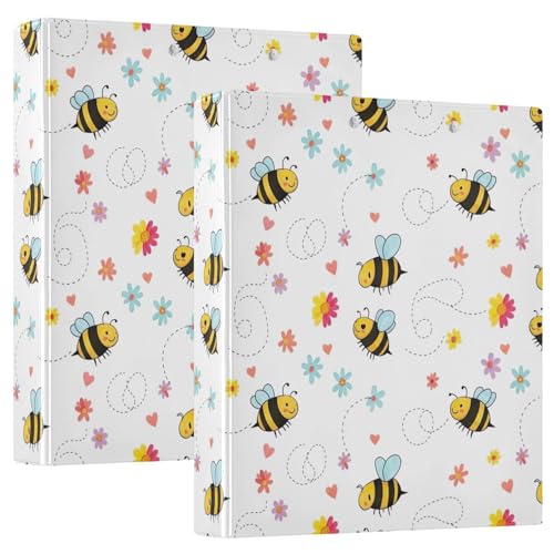 Drei-Ringbuch, niedliche Cartoon-Bienen, Blumenmuster, weiß, D-Ringordner mit Klemmbrett, große 3 Ordner für Schule, Uni, Büro Drei-Ringbuch, niedliche Cartoon-Bienen, Blumenmuster, weiß, D-Ringordner mit Klemmbrett, große 3 Ordner für Schule, Uni, Büro von RPLIFE
