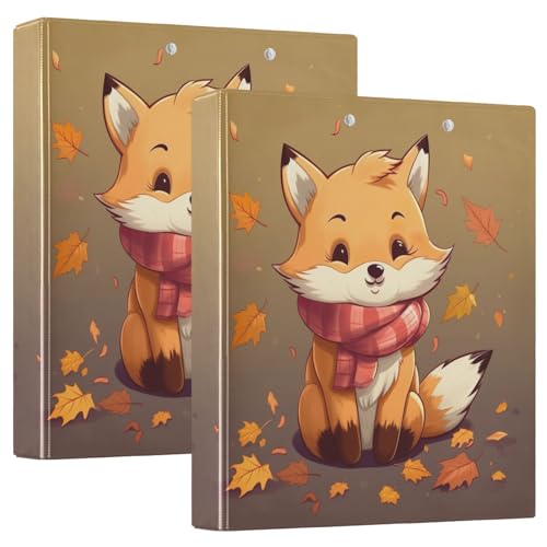 Drei-Ringbuch, niedlicher Winterfuchs, sitzend, Herbstblätter, D-Ringbuch mit Klemmbrett, große 3 Ordner für Schule, Uni, Büro von RPLIFE