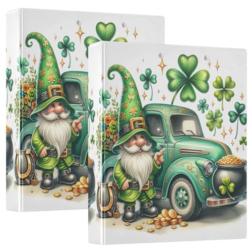 Drei-Ringbuch 3,8 cm, St. Patrick's Day Truck Gnome Green D Ring Binder mit Klemmbrett, 3 Ordner für Schule, Uni, Büro von RPLIFE