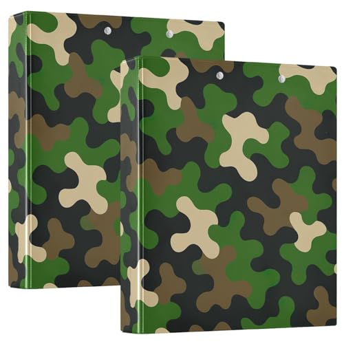 Drei-Ringbuch mit 3 Ringen, 3,8 cm, mit Klemmbrett, 3 große Ordner für Schule, Uni, Büro, 3,8 cm, Camouflage, Grün, Schwarz, Beige, 2 Stück von RPLIFE