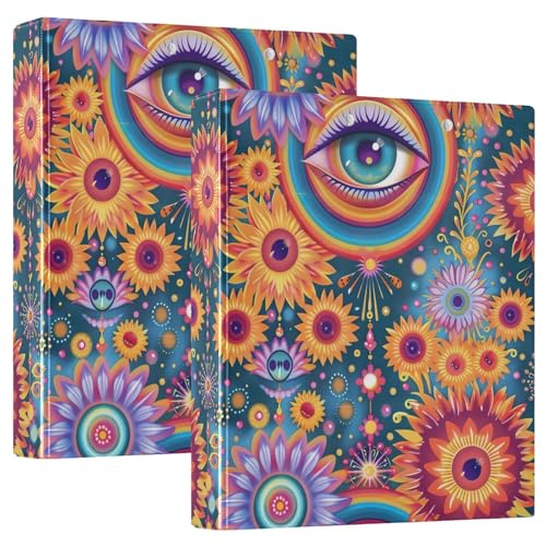 Drei-Ringbuch mit 3 Ringen, psychedelisch, bunt, Retro-Blumen, D-Ringbuch mit Klemmbrett, 3 große Ordner für Schule, Uni, Büro, 3,8 cm von RPLIFE