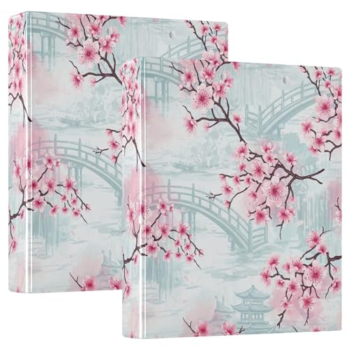Drei-Ringbuch mit Kirschblüten-Blumen, flexibler D-Ringordner mit Taschen, 3-Ringbücher für Schule, Uni, Büro (2 Stück) von RPLIFE